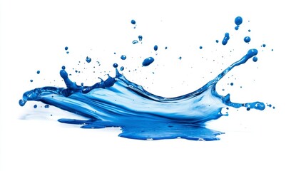 Vibrant Blue Paint Splash Frozen in Mid-Air on a Clean White Background - A Study in Motion, Color, and Dynamic Liquid Art
