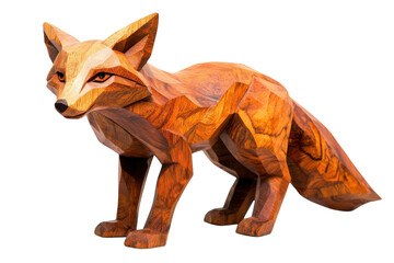 Artfully crafted wooden fox sculpture depicting nature's elegance and craftsmanship in fine detail isolated on transparent background