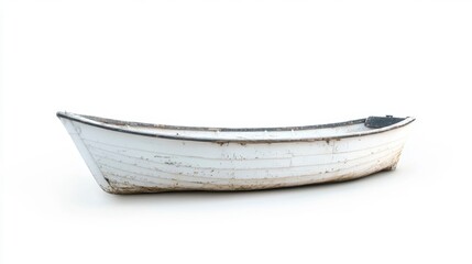 Weathered White Rowboat on White Background for Nautical Designs and Maritime Themes