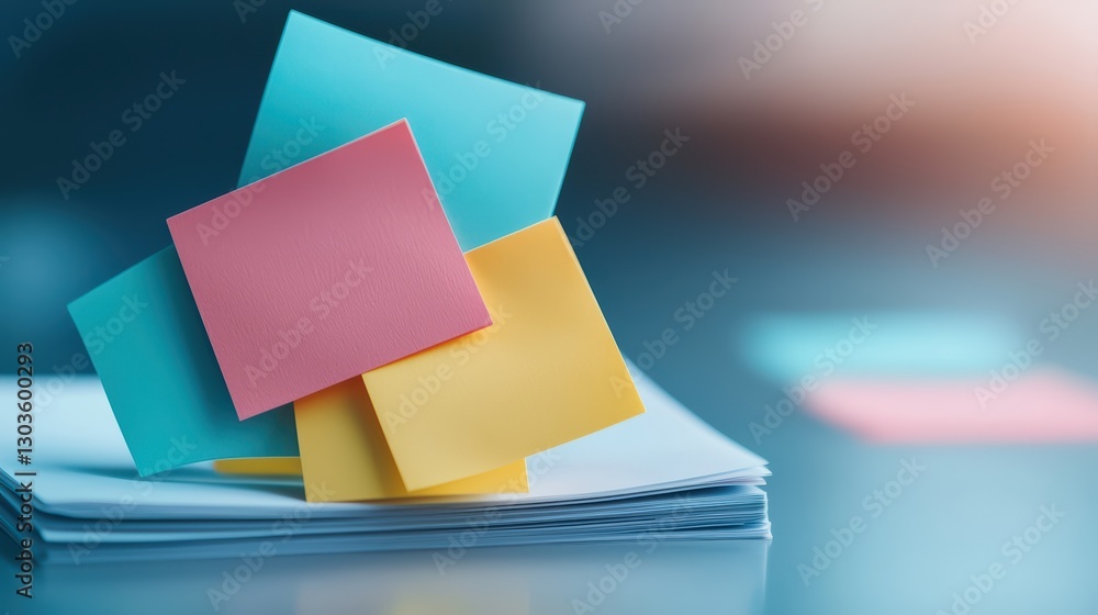 Poster creative brainstorming session with colorful sticky notes in modern office environment
