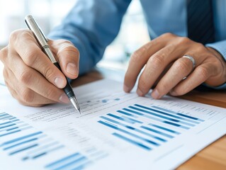 Businessman Signing Document with Pen in an Office Environment Amidst Chaotic Background