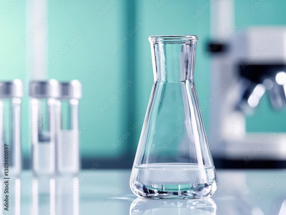 Poster close-up of dna helix structure in a laboratory setting with abstract background elements