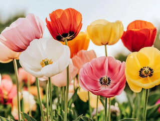 Pastel Colored Tulip Flowers 