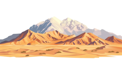 Sand dunes and mountains landscape isolated on white