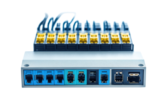 Modern connectivity hub featuring multiple ports designed for efficient networking setups isolated on transparent background - Powered by Adobe