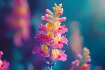Fototapeta premium Snapdragon swaying in the breeze, the vibrant pink and yellow hues brilliantly captured against the backdrop of a lush garden