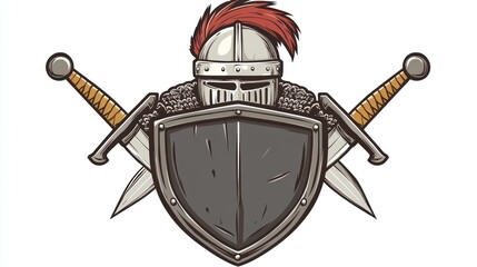 Medieval knight's armor emblem, shield and swords