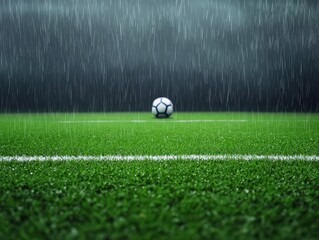 Empty Soccer Field Under Heavy Rain: A Scene of Chaos and Solitude in Nature's Fury