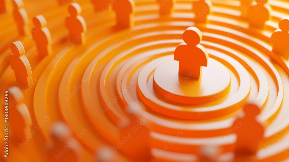 Poster central figure surrounded by concentric circles, symbolizing niche market targeting and customer seg