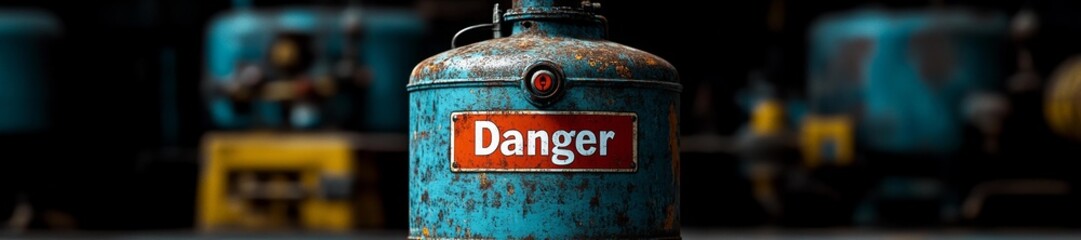 Dangerous Chemical Storage Container with Warning Sign. Generative AI