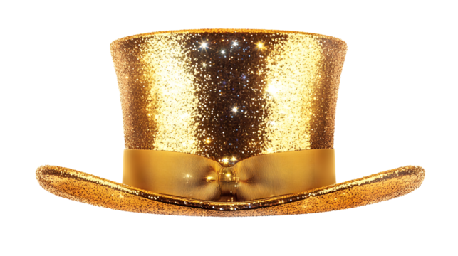 Sparkling Gold Top Hat Festive Celebration Headwear for Parties and Events, png