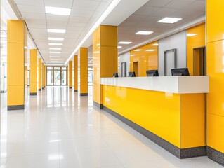 Fototapeta premium Modern Government Office Interior with Bright Yellow Design and Empty Waiting Area