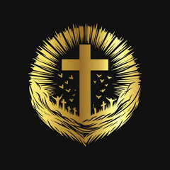 Gold Foil Cross Silhouettes Clip Art
