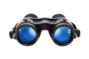 Exploring distant landscapes with high-tech binoculars during a bright afternoon stroll in nature isolated on transparent background