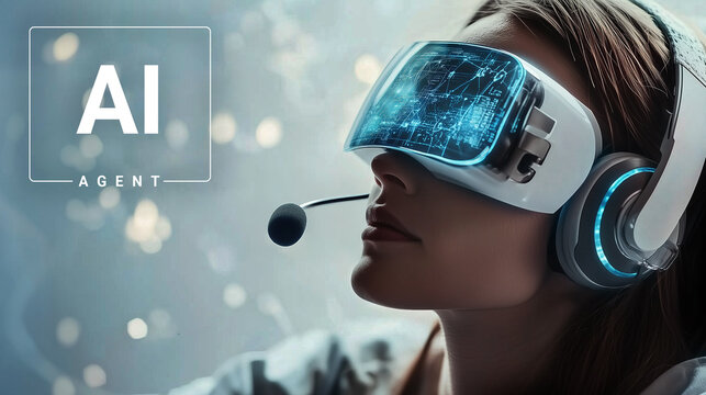 a robot call center agent wearing a headset with microphone