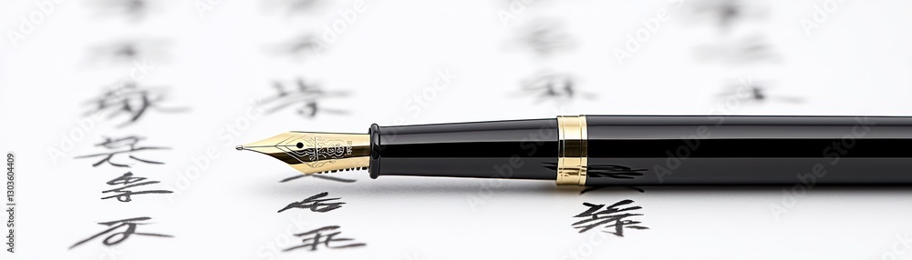 Poster elegant calligraphy tool over intricate handwritten characters on smooth paper surface