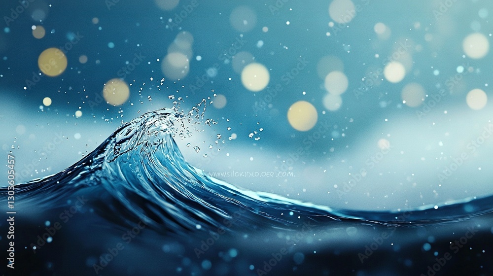 Poster a painting captures a wave in the ocean, bathed in light from above, with a hazy background