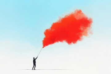 Man Holding a Red Cloud