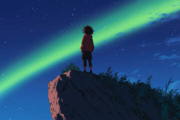 Fototapeta premium Anime Boy Watching the Night Sky