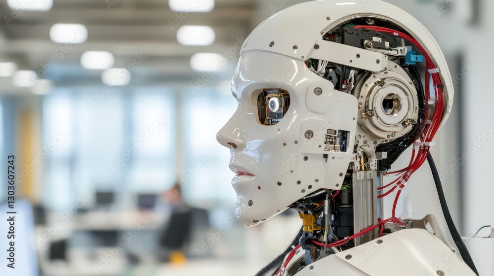 Poster advanced robot conducting experiments in a high-tech laboratory environment