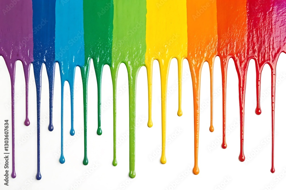 Poster vivid dripping rainbow paint in a spectrum of colors flowing and creating a colorful abstract artful