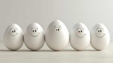 White Easter eggs with funny faces. Easter concept.