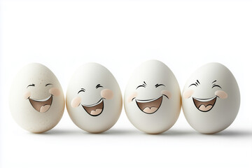 White Easter eggs with funny faces. Easter concept.