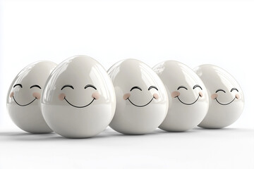 White Easter eggs with funny faces. Easter concept.