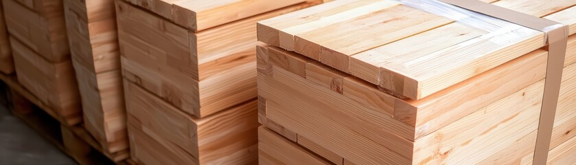 Organized Shipping Area with Labeled Parcels and Stacked Wooden Boxes in Chaotic Setting