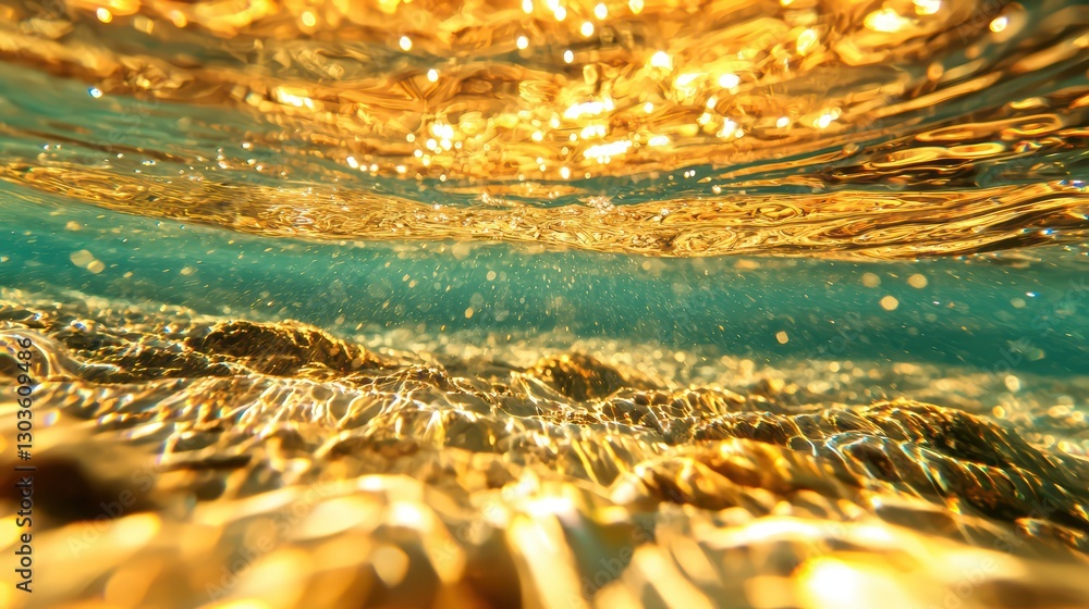 Aufkleber light refraction underwater with glimmering golden surface and chaotic ripple patterns