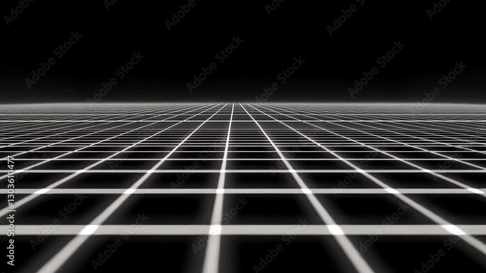 Poster endless undulating grid: modern abstract animation in black and white perspective