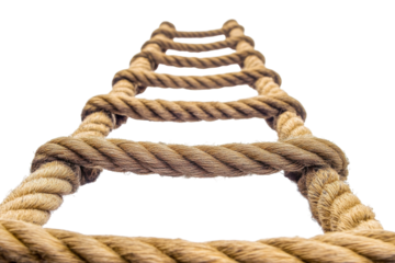 A close-up of a rope ladder reaching toward a bright sky, symbolizing adventure and ascent isolated on transparent background