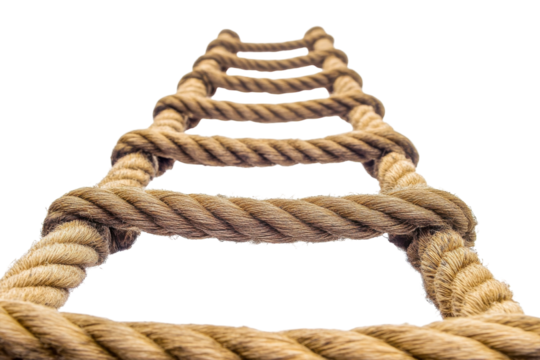 A close-up of a rope ladder reaching toward a bright sky, symbolizing adventure and ascent isolated on transparent background - Powered by Adobe