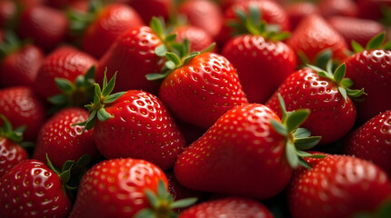 Fresh Ripe Red Strawberries Close-Up | Juicy Summer Fruit with Green Stems | Vibrant Delicious Healthy Eating Food Photography Still Life
