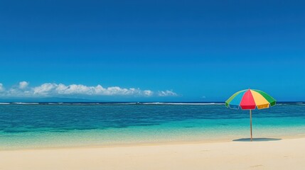 Tropical Beach Paradise: Vibrant Umbrella on Pristine Shoreline