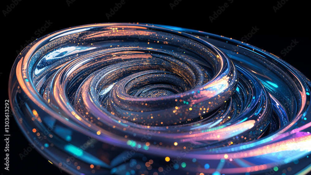 Poster abstract colorful 3d spiral structure with glowing particles