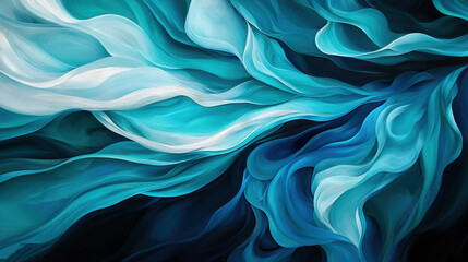 Obraz premium A monochromatic masterpiece featuring swirling blues and whites against a deep black backdrop, accented by a clean white vertical line