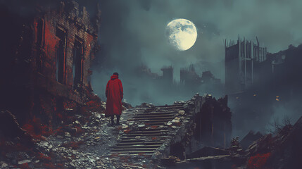 A heartfelt representation of sadness exploring emotions of heartbreak and loss. Emptiness - Ruins. Illustration