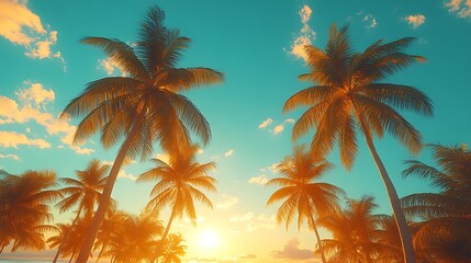 Tropical Sunset Palm Trees - Stunning Beach Scene - Inspiring Background - Travel Poster