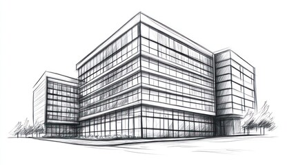 Fototapeta premium Architectural sketch of modern office building (1)