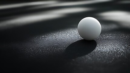 White sphere on dark surface, light streaks, abstract background, product display