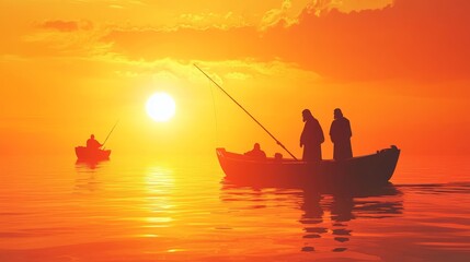 Jesus christ fishing with fishermen  a religious scene capturing faith and community spirit