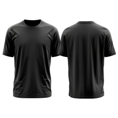 Black short sleeve t shirt displayed from front and back in a neutral setting