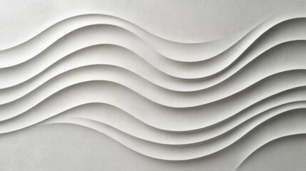 Obraz premium 3D Rippled Wall. White plaster waves pattern texture on interior design feature in an off-white setting