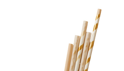 A stylish golden and white paper straw, symbolizing eco-conscious choices, isolated on a neutral background with a clean clipping path, ideal for eco-friendly campaigns, packaging, and beverage-relate
