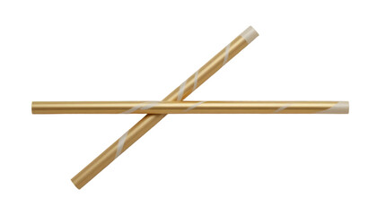 A stylish golden and white paper straw, symbolizing eco-conscious choices, isolated on a neutral background with a clean clipping path, ideal for eco-friendly campaigns, packaging, and beverage-relate