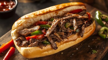 Savory Philly cheesesteak overflowing with melted cheese