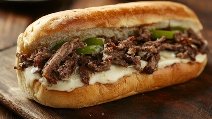 Savory Philly cheesesteak overflowing with melted cheese