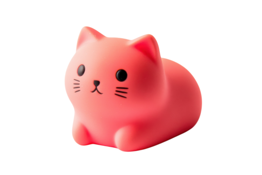 Charming pink cat figurine resting on a bright white surface, evoking playfulness and warmth isolated on transparent background - Powered by Adobe