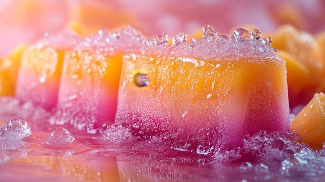 Refreshing Tropical Mango and Berry Ice Pops with Frosted Surface. Generative AI